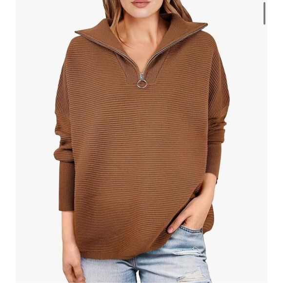 Anrabess tan ribbed quarter zip pullover sweater m - Picture 1 of 9